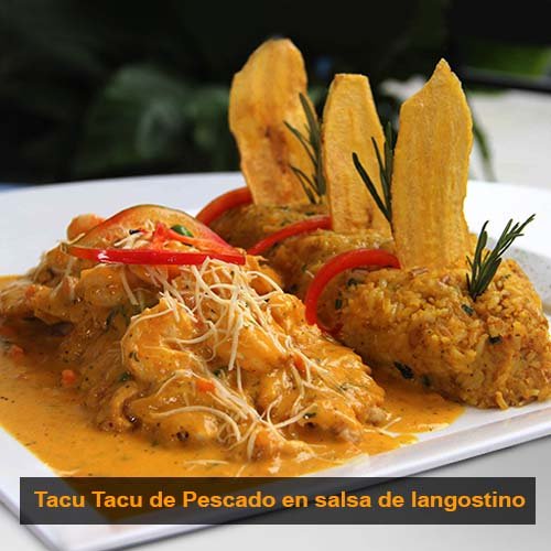 Tacu Tacu de pescado en salsa de langostino